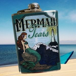 "Mermaid Tears" Flask 8oz Stainless Steel Hip Drinking Whiskey, Vodka